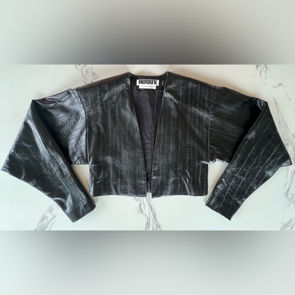 Rotate Birger Christensen Cropped Vegan Leather Jacket, Black, size 2 - Picture 9 of 15